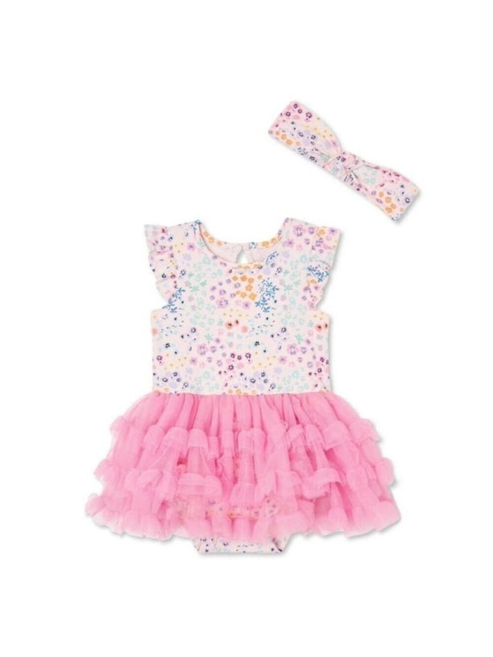 George Baby Girls Cupcake Floral Tulle Tutu Dress with Matching Headband